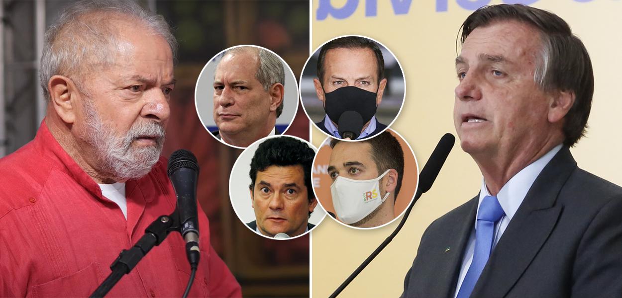 Ex-presidente Lula, Ciro Gomes, Sérgio Moro, João Doria, Eduardo Leite e Jair Bolsonaro