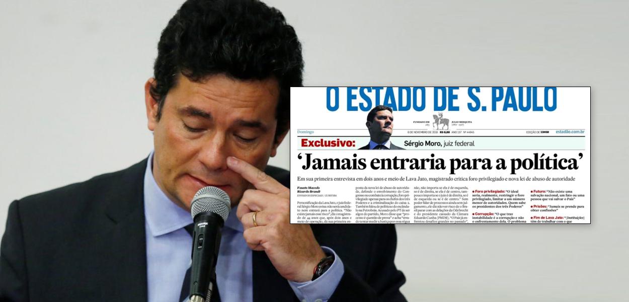 Sérgio Moro e um print de uma matéria do jornal O Estado de S.Paulo publicada em novembro de 2016