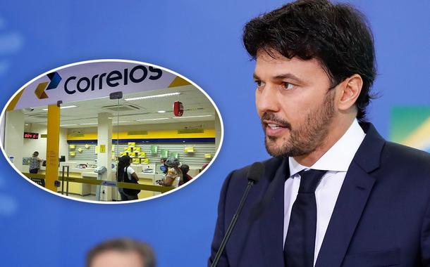 Fachada dos Correios e Fábio Faria