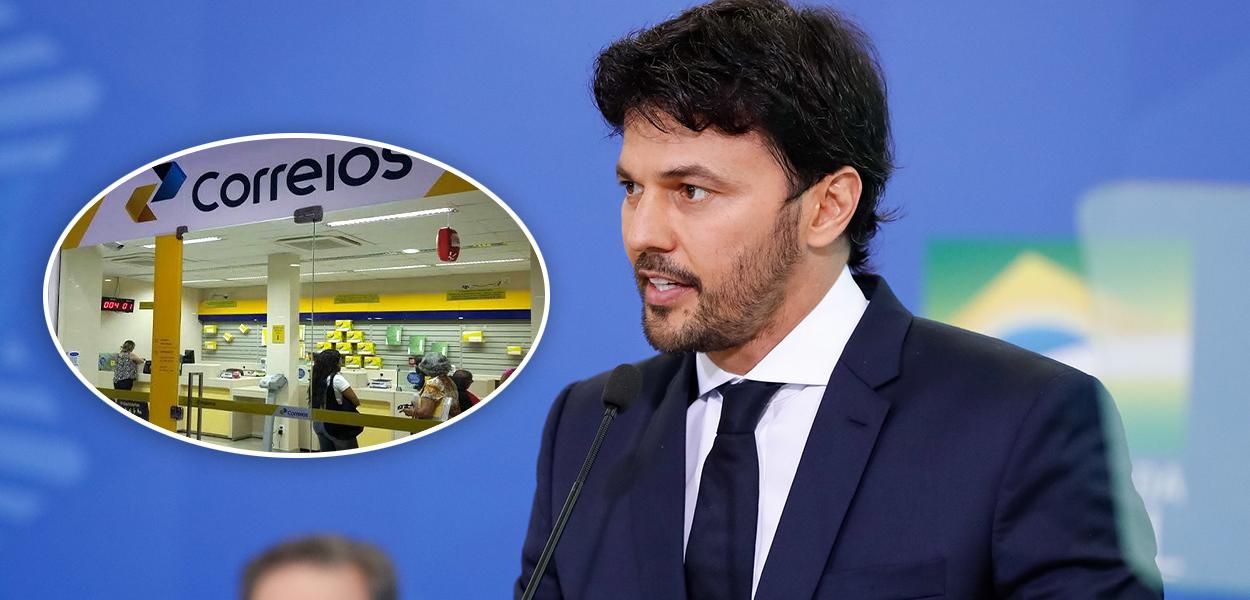 Fachada dos Correios e Fábio Faria