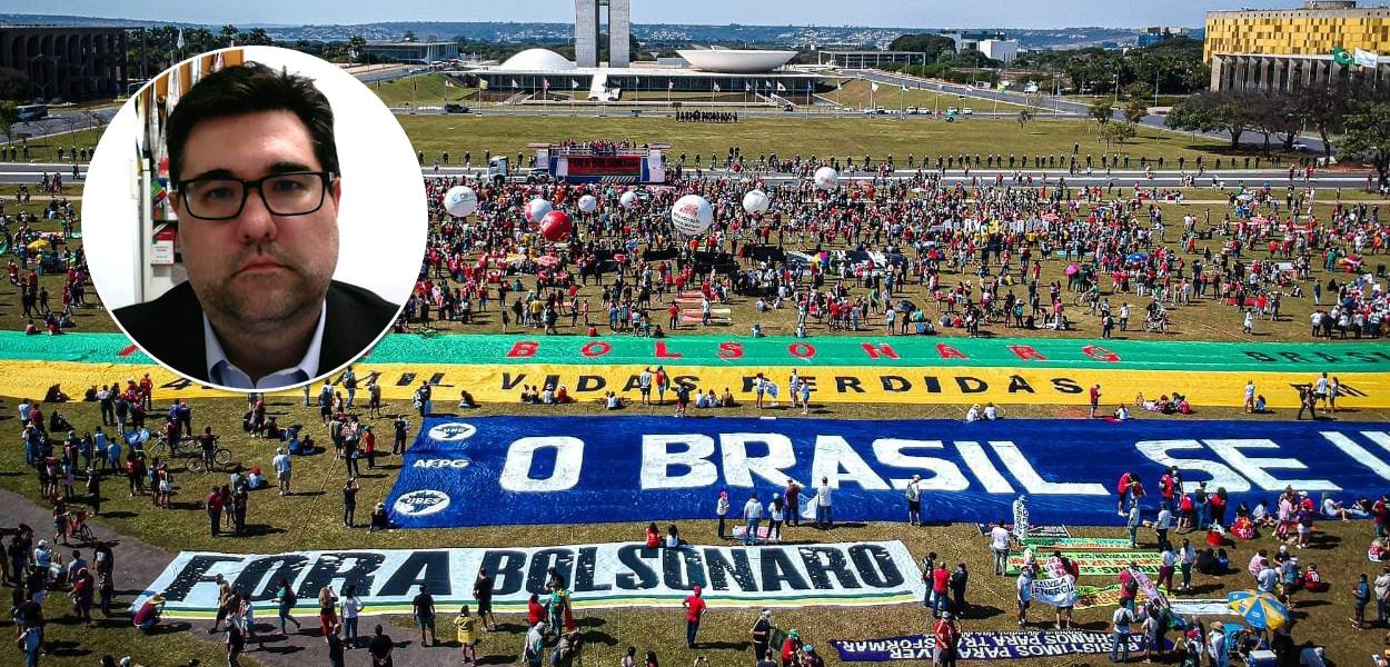 Maurício Moura, fundador do Instituto IDEIA, e um ato pelo impeachment de Jair Bolsonaro em Brasília