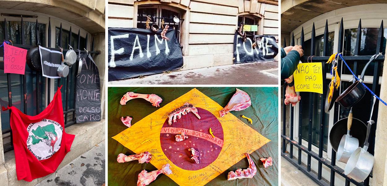 Embaixada brasileira em Paris, alvo de protestos contra a fome e o governo Bolsonaro