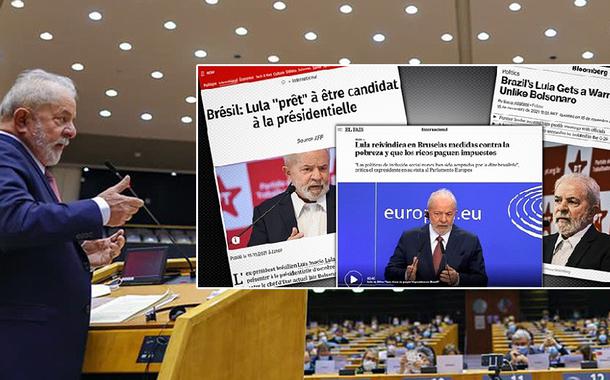 Lula em discurso no Parlamento Europeu / capas de jornais europeus