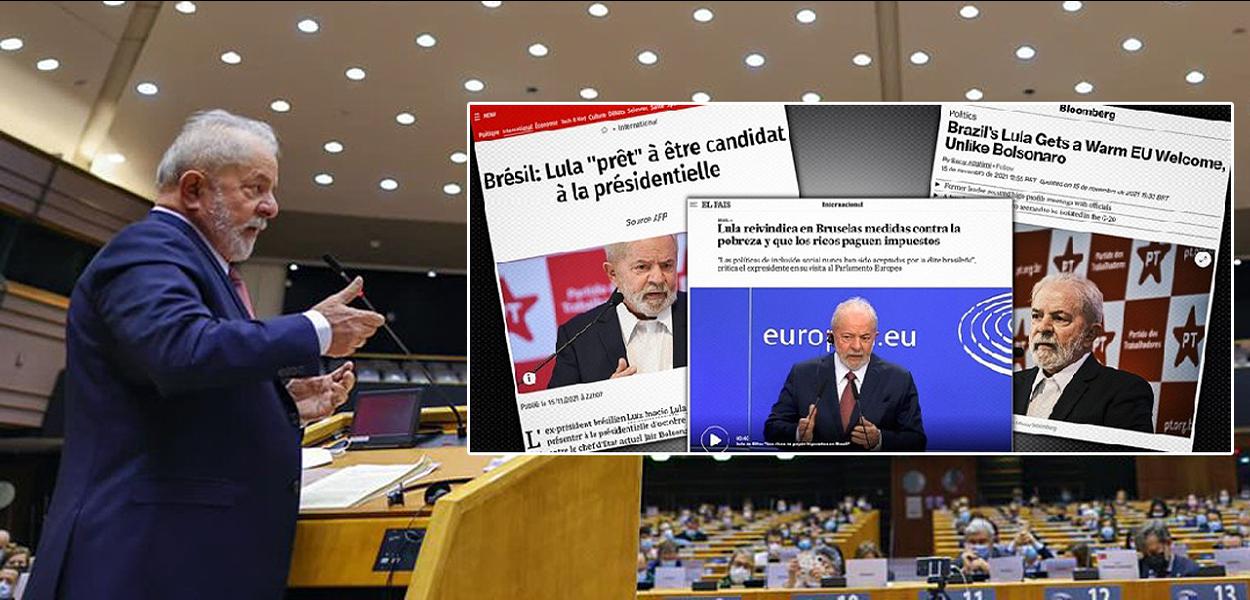 Lula em discurso no Parlamento Europeu / capas de jornais europeus