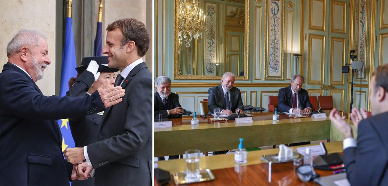 O abraço de Lula e Macron e a reunião entre os dois