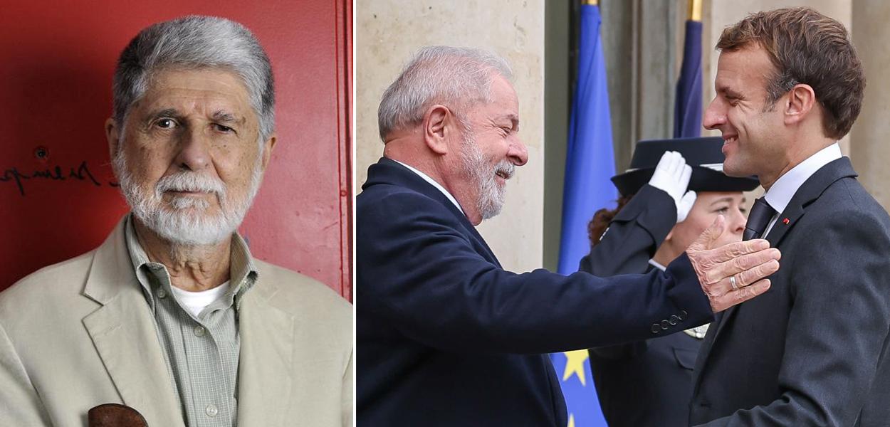 Celso Amorim e Lula com Macron