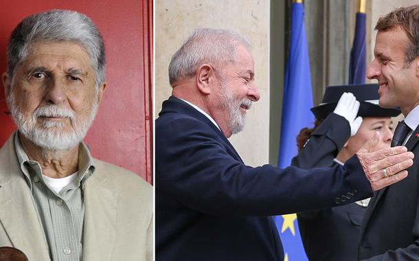 Celso Amorim e Lula com Macron