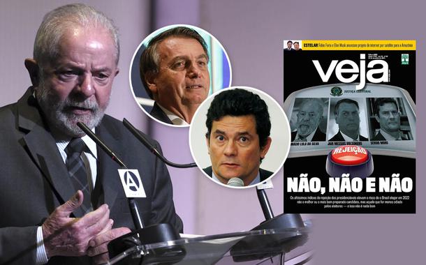 Ex-presidente Luiz Inácio Lula da Silva, Jair Bolsonaro, Sergio Moro e a capa de Veja