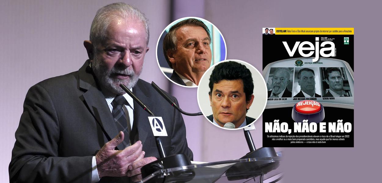 Ex-presidente Luiz Inácio Lula da Silva, Jair Bolsonaro, Sergio Moro e a capa de Veja