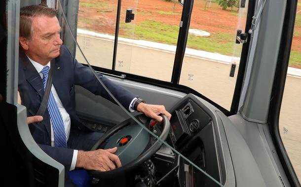 Bolsonaro na apresentação do ônibus 100% elétrico. 29/11/2021