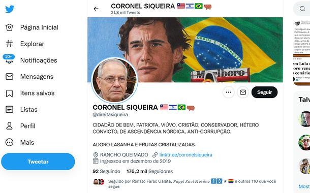 Conta do Coronel Siqueira no Twitter