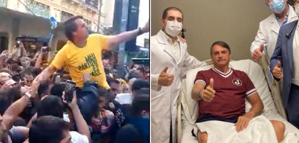 Bolsonaro, em 6 de setembro e no hospital depois do camarão indigesto