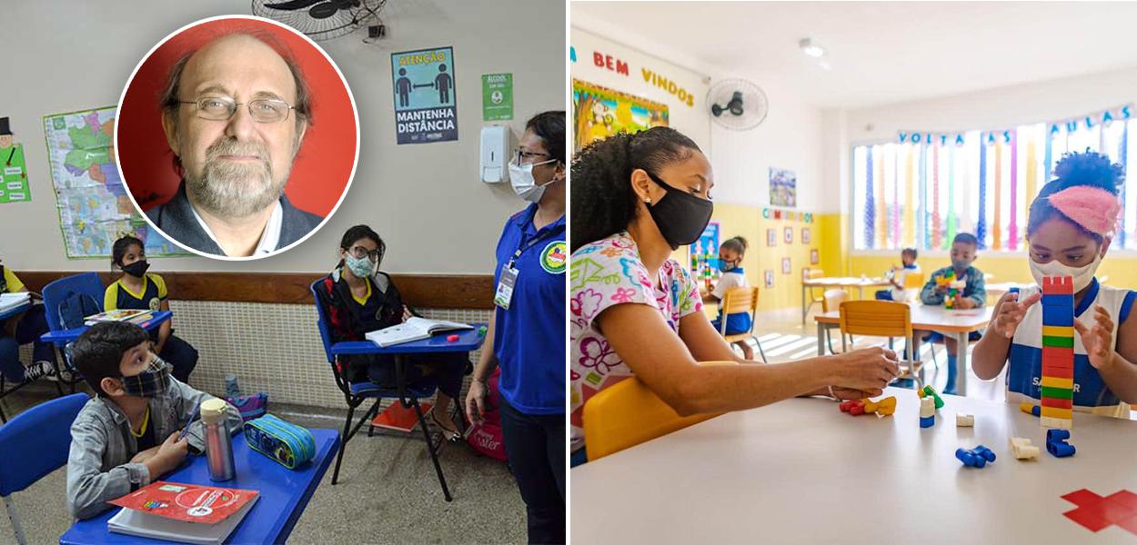 Miguel Nicolelis e crianças em sala de aula