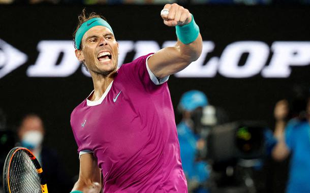 Rafael Nadal comemora no Aberto da Austrália 21/01/2022