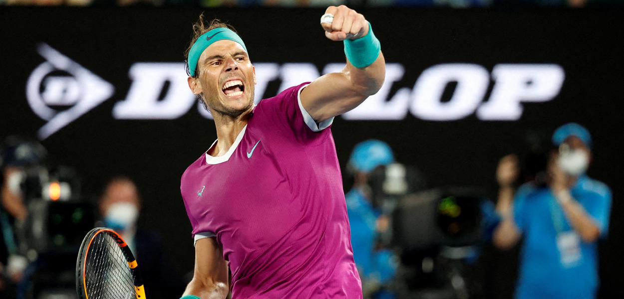 Rafael Nadal comemora no Aberto da Austrália 21/01/2022