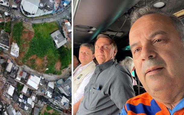 Jair Bolsonaro sobrevoa o estado de SP junto com o ministro do Desenvolvimento Regional, Rogério Marinho (de laranja)