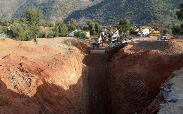 Local onde socorristas recuperaram o corpo do menino de 5 anos, Rayan Awram, perto de Chefchaouen, no Marrocos