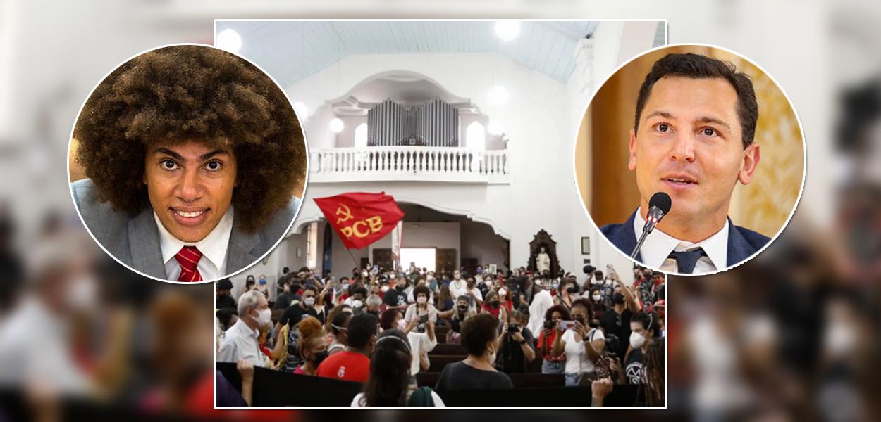 Vereadores Renato Freitas Pierpaolo Petruzziello, ambos de Curitiba, e um ato em igreja contra o racismo