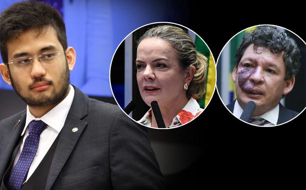 Deputados Kim Kataguiri, Gleisi Hoffmann e Reginaldoi Lopes