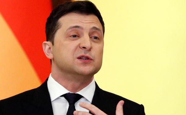 Presidente ucraniano, Volodymyr Zelenskiy, durante coletiva.