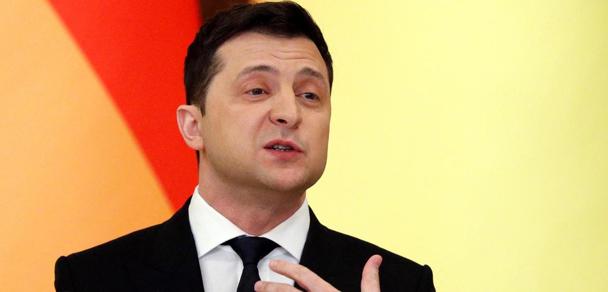 Presidente ucraniano, Volodymyr Zelenskiy, durante coletiva.