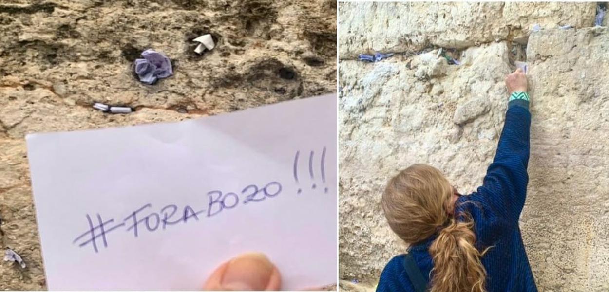 Mulher deposita bilhete com pedido "fora Bozo" no Muro das Lamentações