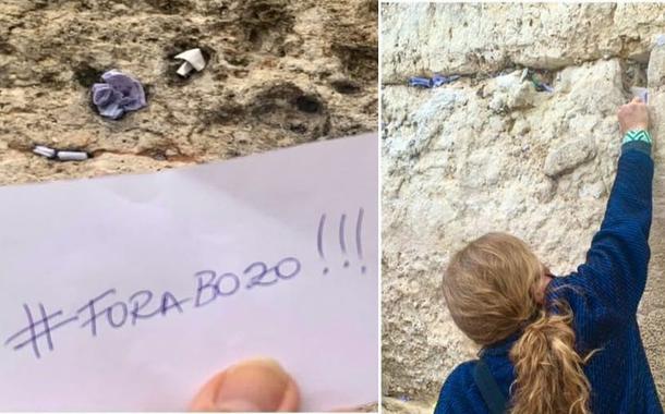 Mulher deposita bilhete com pedido "fora Bozo" no Muro das Lamentações
