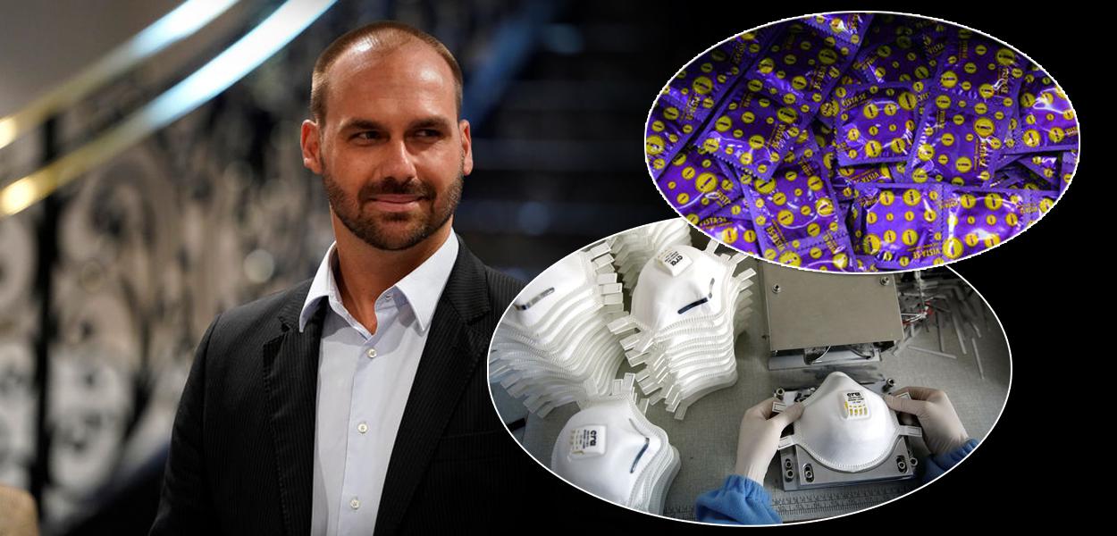 Deputado Eduardo Bolsonaro, máscara contra o coronavírus e preservativo