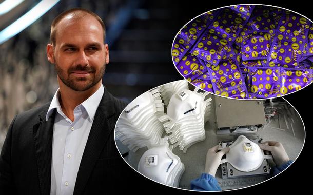 Deputado Eduardo Bolsonaro, máscara contra o coronavírus e preservativo