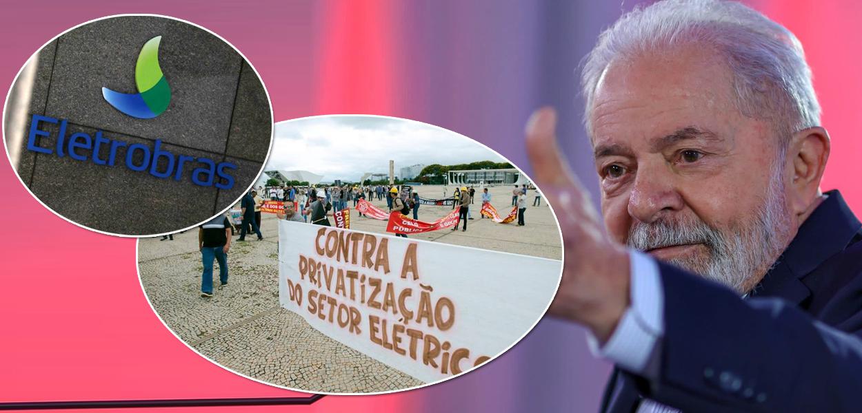 Eletrobras, ato contra a privatização da estatal e o ex-presidente Luiz Inácio Lula da Silva