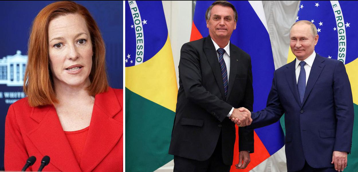 Porta-voz da Casa Branca, Jen Psaki | Jair Bolsonaro e Vladimir Putin