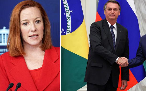 Porta-voz da Casa Branca, Jen Psaki | Jair Bolsonaro e Vladimir Putin