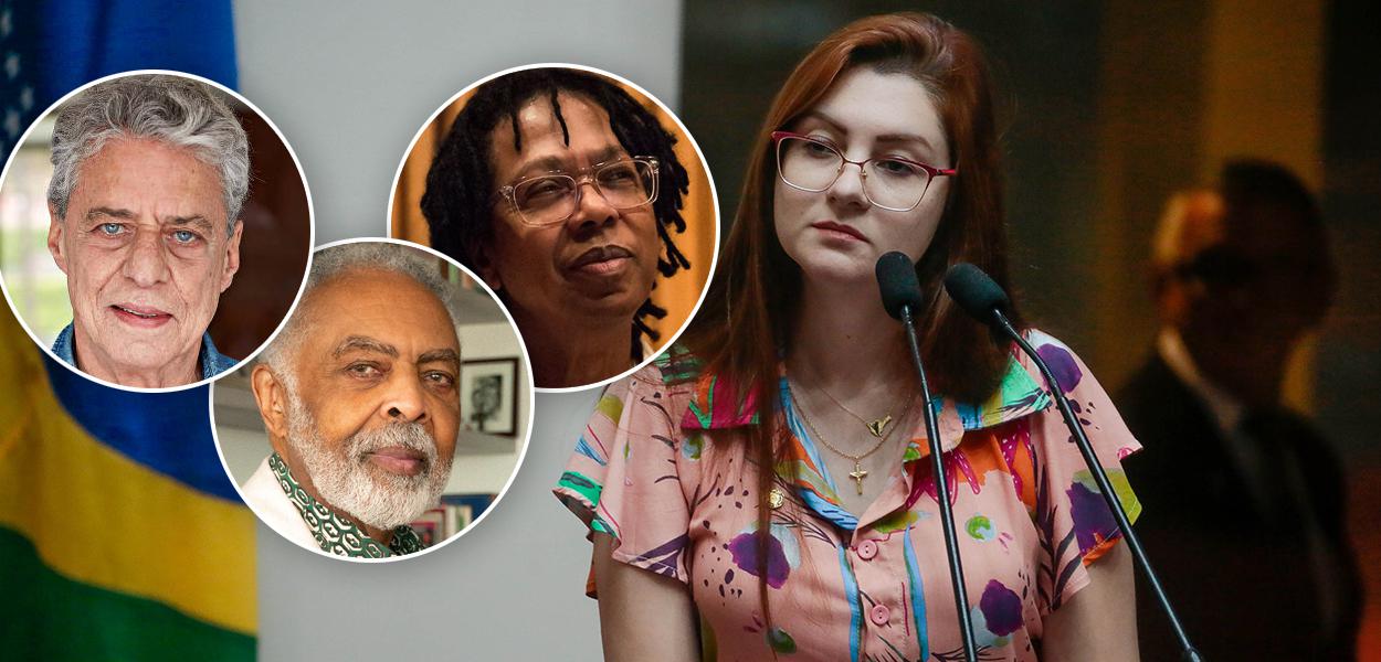 Cantores Chico Buarque, Gil e Djavan e deputada bolsonarista Ana Caroline Campagnolo (PSL)