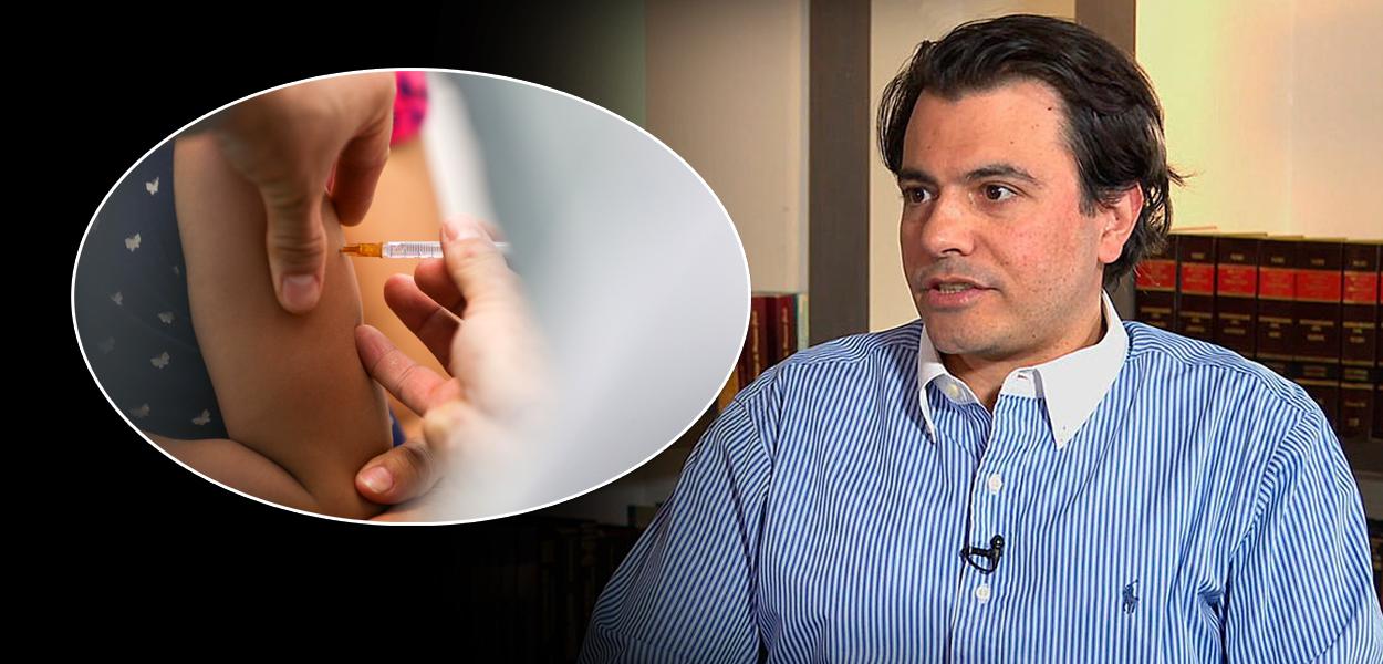 Criança sendo vacinada e o presidente do PTB em São Paulo, empresário Otávio Fakhoury