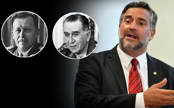 Ditadores Alfredo Stroessner e Emílio Garrastazu, e o deputado federal Paulo Pimenta