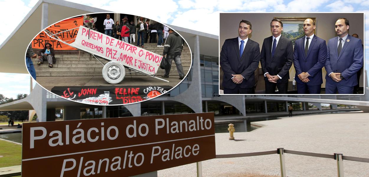 Ato contra a impunidade, Planalto, Flávio, Jair, Eduardo e Carlos Bolsonaro