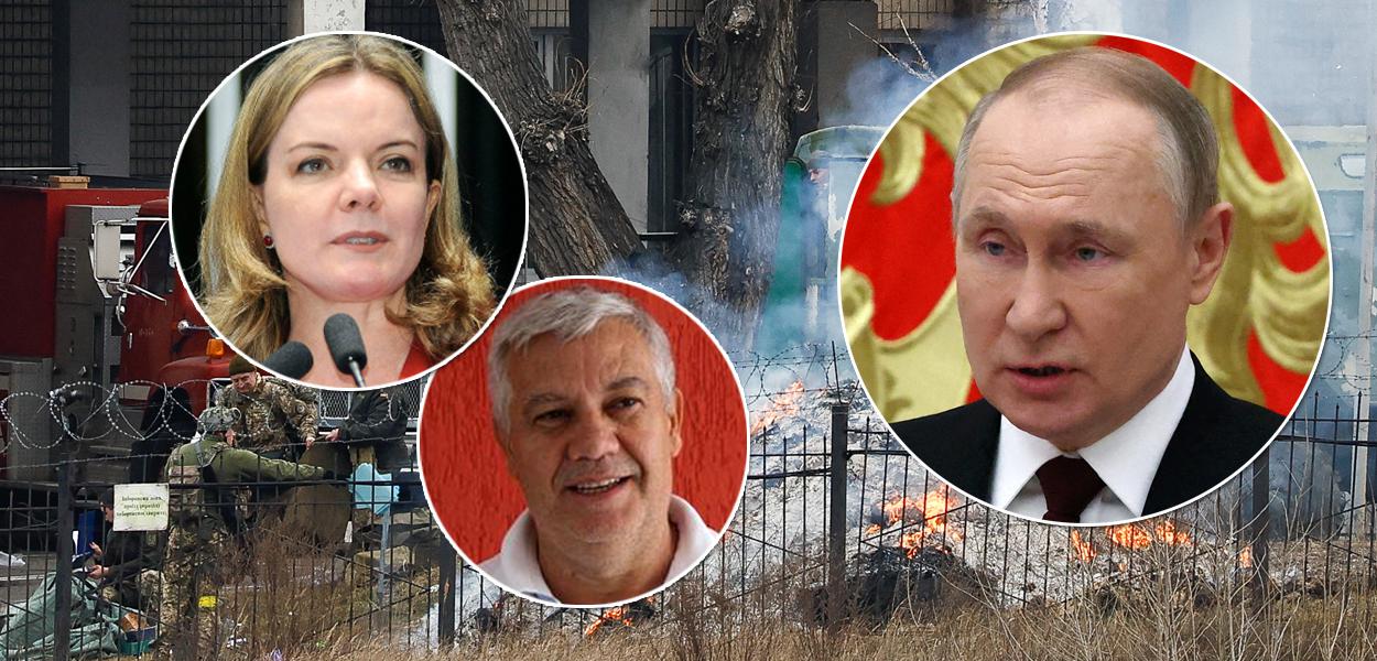 Presidente nacional do PT, Gleisi Hoffmann, secretário de Relações Internacionais, Romênio Pereira, e o presidente da Rússia, Vladimir Putin