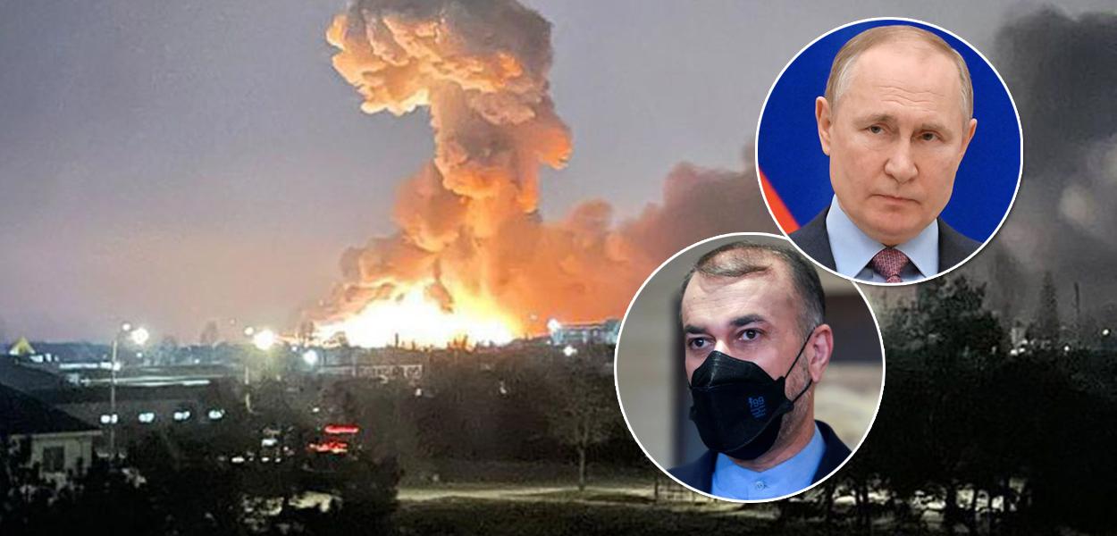 ministro das Relações Exteriores do Irã, Hossein Amir-Abdollahian, e o presidente da Rússia, Vladimir Putin