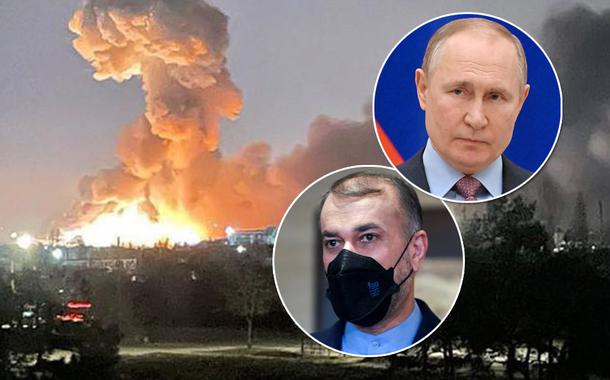 ministro das Relações Exteriores do Irã, Hossein Amir-Abdollahian, e o presidente da Rússia, Vladimir Putin