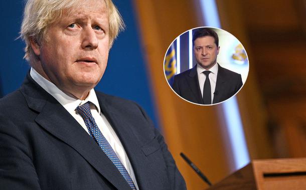 Primeiro-ministro do Reino Unido, Boris Johnson, e o presidente da Ucrânia, Volodymyr Zelensky