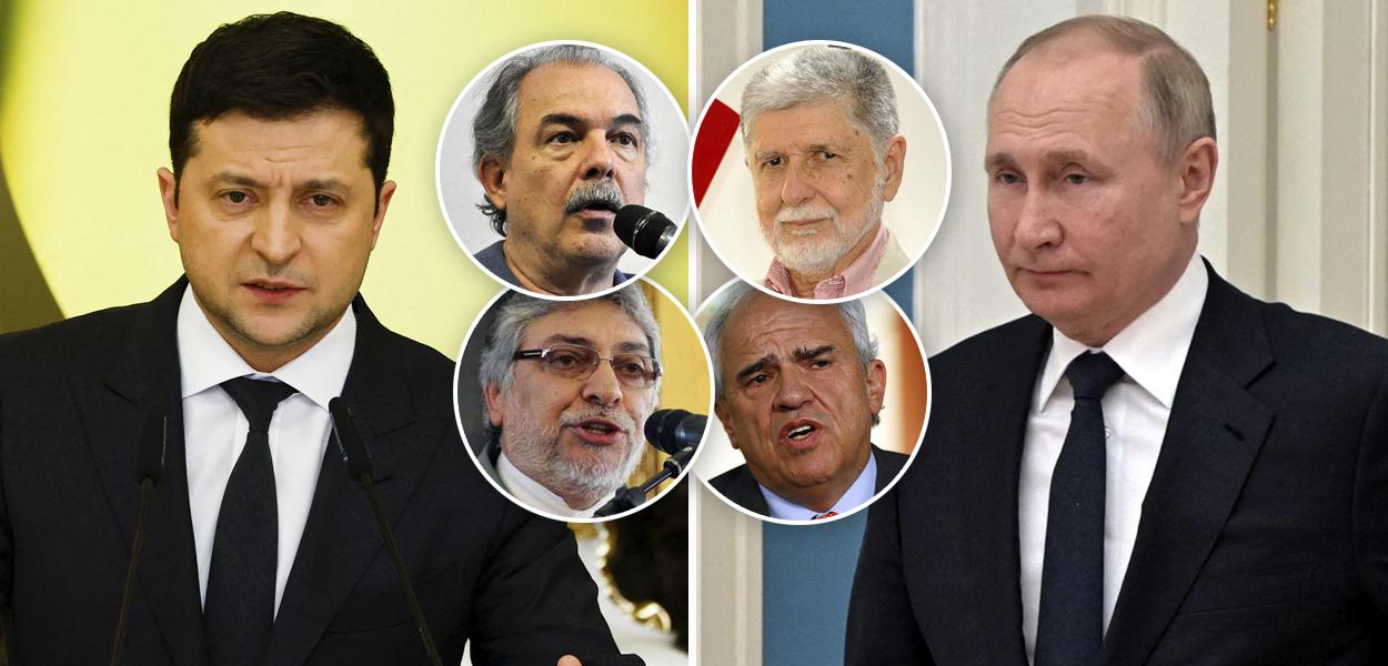 Volodymyr Zelensky, Aloizio Mercadante, Celso Amorim, Fernando Lugo, Ernesto Samper e Vladimir Putin