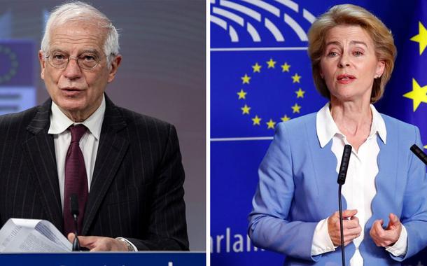 Chefe da diplomacia europeia, Josep Borrell, e a presidente da Comissão Europeia, Ursula von der Leyen