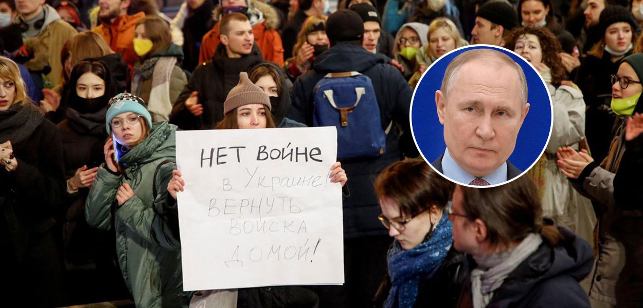 A demonstrator displays a placard during an anti-war protest, after Russian President Vladimir Putin authorized a military operation in eastern Ukraine, in Saint Petersburg, Russia, February 24, 2022. The placard reads: 'No to war in Ukraine! Return the forces home!' REUTERS/Anton Vaganov