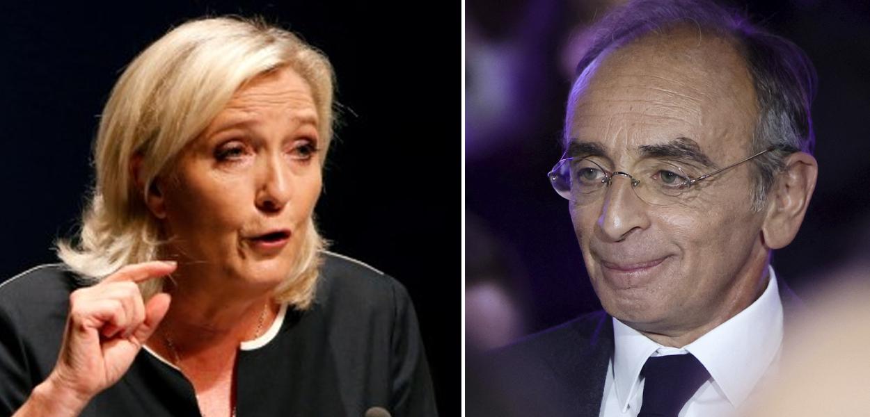 Marine Le Pen e Eric Zemmour, candidatos à presidência da França
