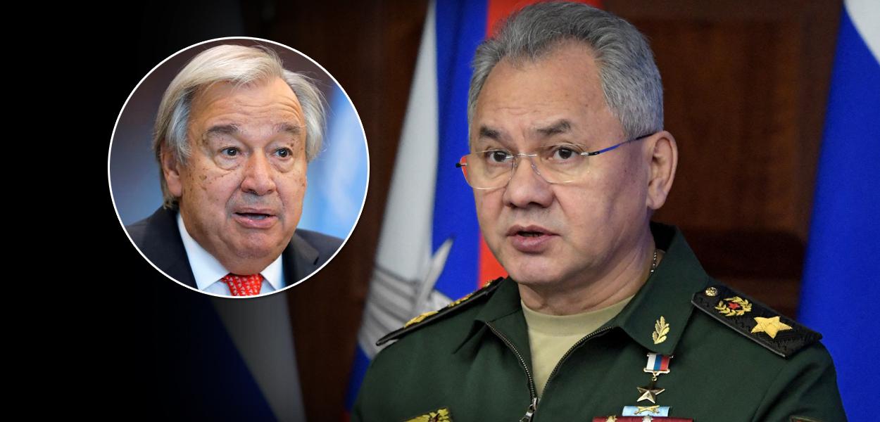 o secretário-geral da ONU, António Guterres, e o ministro da Defesa russo, Sergei Shoigu