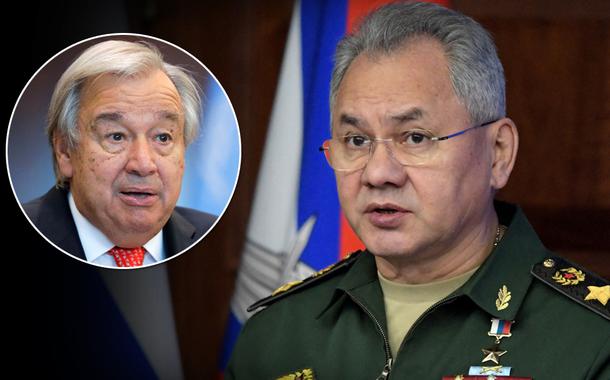 o secretário-geral da ONU, António Guterres, e o ministro da Defesa russo, Sergei Shoigu