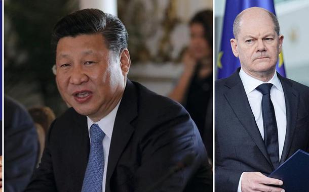 Emmanuel Macron, Xi Jinping e Olaf Scholz
