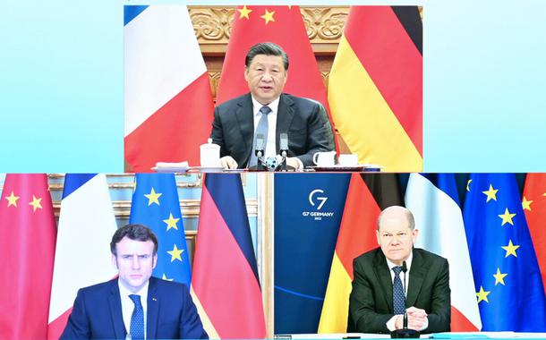 Reunião por videoconferência entre Xi, Macron e Scholz