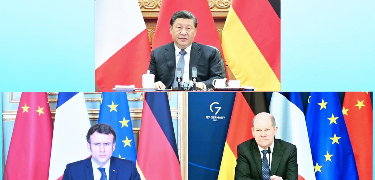 Reunião por videoconferência entre Xi, Macron e Scholz