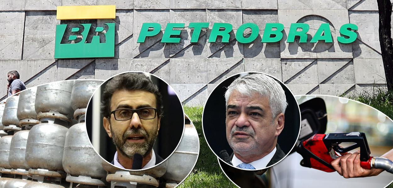 Deputado Marcelo Freixo, senador Humberto Costa, gás de cozinha, gasolina e a Petrobrás ao fundo